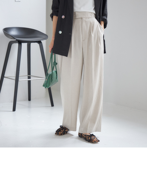 〈手洗い可能〉麻調 合繊 2タック ワイド パンツ 2