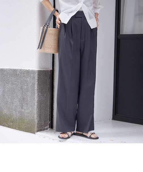 〈手洗い可能〉麻調 合繊 2タック ワイド パンツ 2