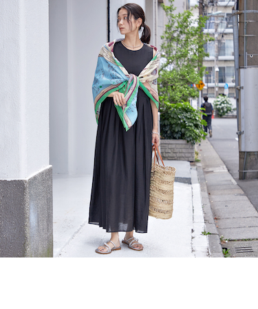 〈手洗い可能〉シルク混 シアー ノースリーブ ワンピース