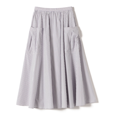 SHIPS Primary Navy Label:ストライプ ポケット  ギャザー スカート