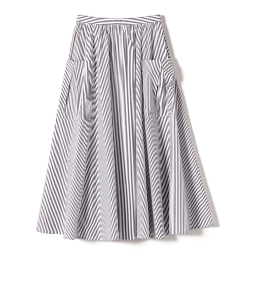 SHIPS Primary Navy Label:ストライプ ポケット  ギャザー スカート