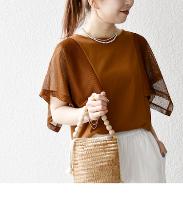 SHIPS any:〈手洗い可能〉メッシュ シアー ハンカチ スリーブ ドッキング TEE