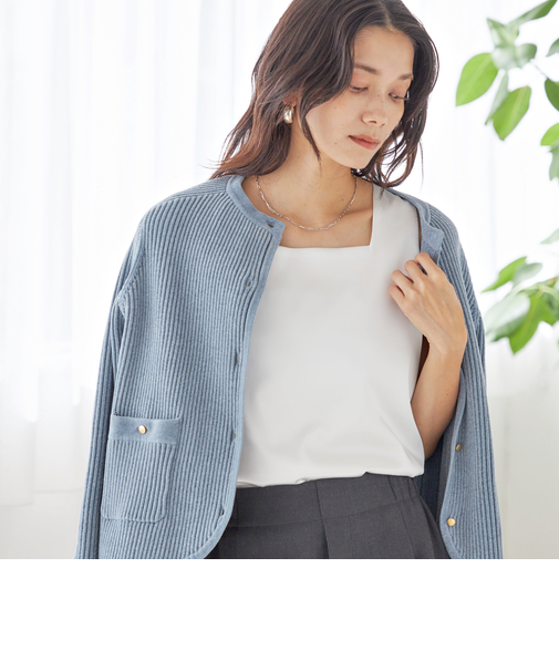 2WAY サテン × カットソー スクエア タンクトップ