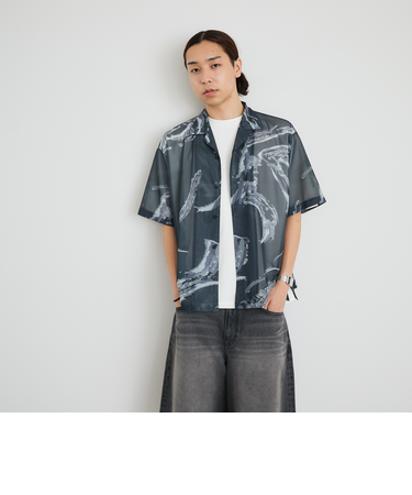 City Ambient Products: オープン カラー メッシュ プリント シャツ