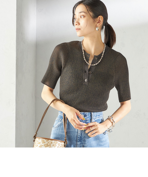 〈手洗い可能〉ラミー混 シアー ヘンリー ネック ニット