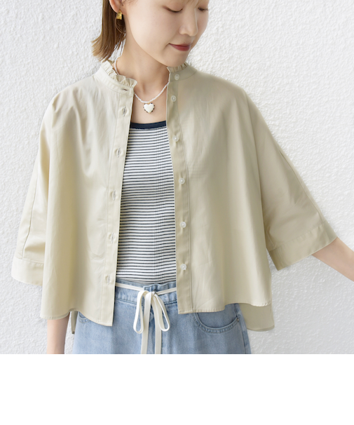 【WEB限定】〈手洗い可能〉ブロード ストライプ / 無地 切替 パッチワーク シャツ