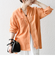 SHIPS any:〈洗濯機可能〉リネン ミックス スタンドカラー ポケット シャツ 25SS 2