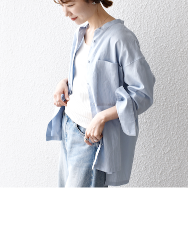 SHIPS any:〈洗濯機可能〉リネン ミックス スタンドカラー ポケット シャツ 25SS 2