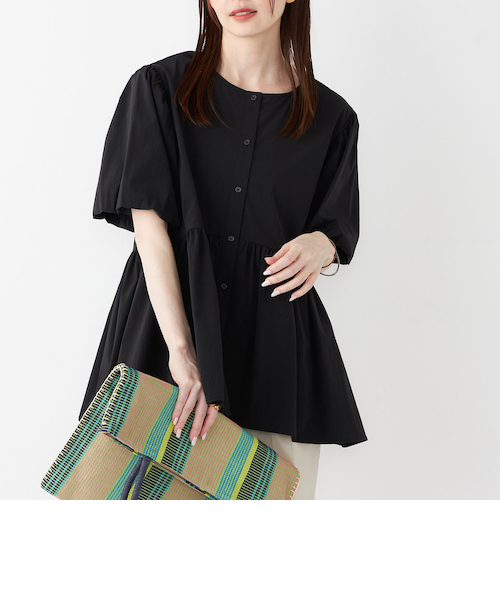 quaranciel: ナイロン タスラン ビッグカラー シャツ ブラウス