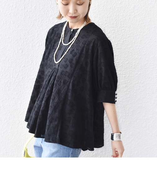 【WEB限定】〈手洗い可能〉コットン ジャカード フレア ブラウス