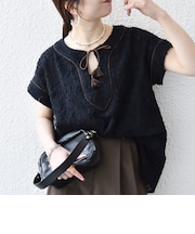 《追加予約》SHIPS any:〈手洗い可能〉メッシュ ジャカード カフタン スキッパー ブラウス