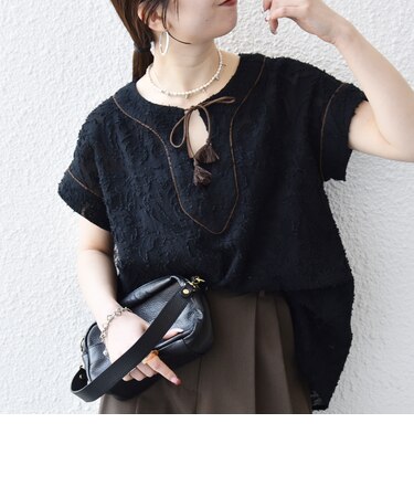 《追加予約》SHIPS any:〈手洗い可能〉メッシュ ジャカード カフタン スキッパー ブラウス