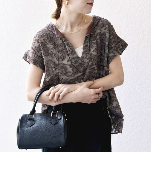 《一部追加予約》SHIPS any:〈手洗い可能〉メッシュ ジャカード カフタン スキッパー ブラウス