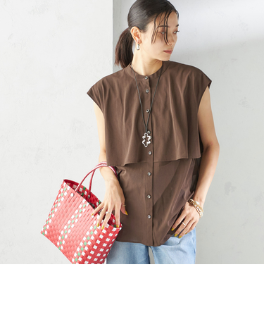 〈手洗い可能〉シアー トリコット フレア ヨーク ノースリーブ ブラウス