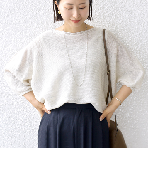 〈手洗い可能〉ペーパー パフ スリーブ 半袖 ニット