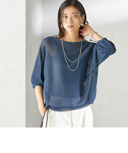 〈手洗い可能〉ペーパー パフ スリーブ 半袖 ニット