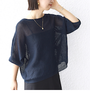 〈手洗い可能〉ペーパー パフ スリーブ 半袖 ニット