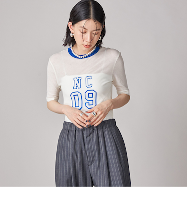 SHIPS NINE CASE:シアー ロゴ リンガー TEE