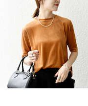 SHIPS any:〈洗濯機可能〉ポリエステル ベロア ハーフスリーブ コンパクト TEE