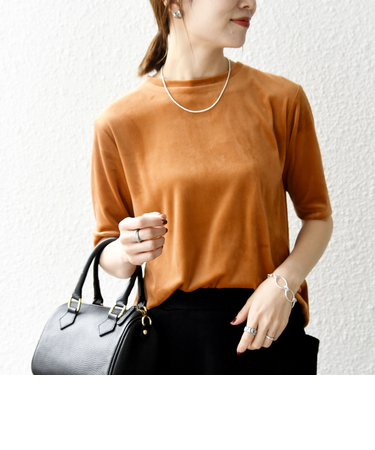 SHIPS any:〈洗濯機可能〉ポリエステル ベロア ハーフスリーブ コンパクト TEE