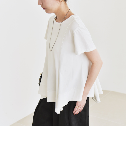 quaranciel:〈手洗い可能〉ハンカチーフヘム フレア クルーネック TEE