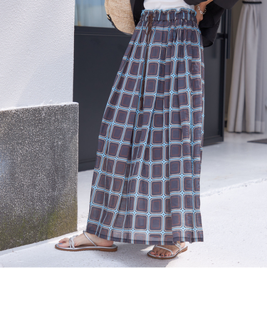 【SHIPS別注】UHURU:〈手洗い可能〉シアープリント ギャザー スカート