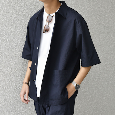 SHIPS any:〈撥水/軽量/ストレッチ〉SOLOTEX(R) シアサッカー キャンプポケット シャツ(セットアップ対応)25SS◇◇