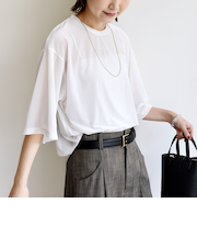 〈手洗い可能〉シアー トリコット ポリエステル ベロア 五分袖 ワイド TEE