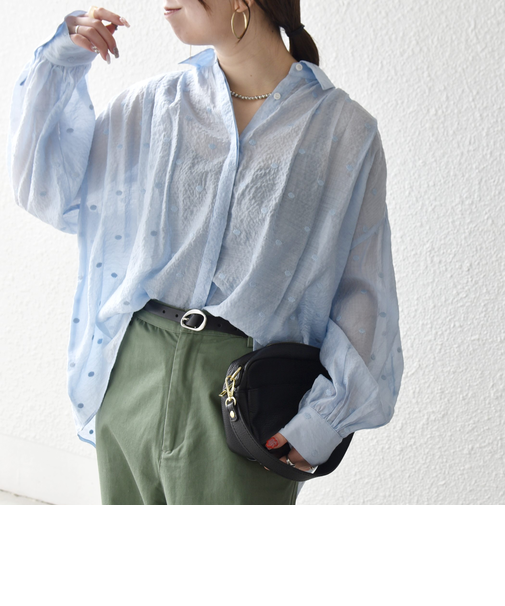 《追加予約》【WEB限定】SHIPS any:〈手洗い可能〉シアー ドット レギュラーカラー ギャザー シャツ