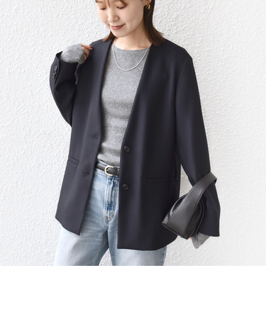 《一部追加予約》〈手洗い可能〉TUMUGITO(R) シャーク ツイード カラーレス ジャケット