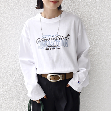 【SHIPS別注】Champion: プリント ロングスリーブ TEE