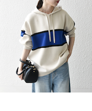 SHIPS any:〈手洗い可能〉パネル ボーダー フーディー ニット プルオーバー