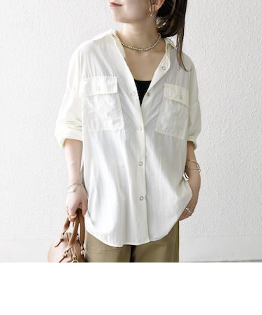 SHIPS any:〈多機能/洗濯機可能〉ナイロン タスラン ポケット ビッグ シャツ