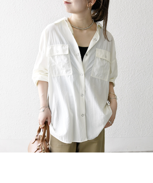 SHIPS any:〈多機能/洗濯機可能〉ナイロン タスラン ポケット ビッグ シャツ