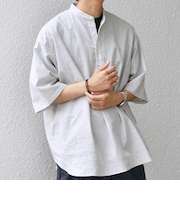 SHIPS any: コットン/リネン バンド スキッパー ハーフスリーブ シャツ◇