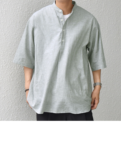 SHIPS any: コットン/リネン バンド スキッパー ハーフスリーブ シャツ◇