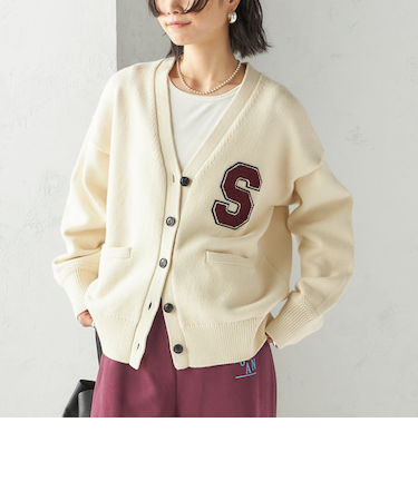 〈手洗い可能〉サガラ ワッペン レタード カーディガン