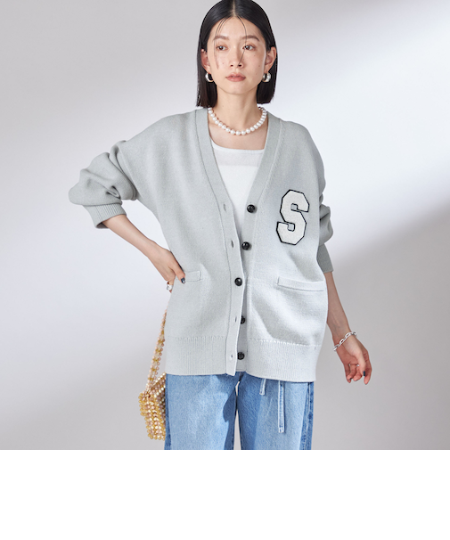 〈手洗い可能〉サガラ ワッペン レタード カーディガン
