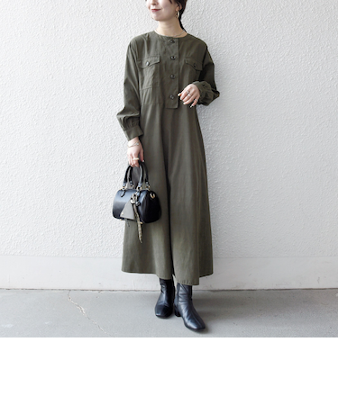 SHIPS any:〈洗濯機可能〉ピーチスキン クルーネック ポケット フレア ワンピース