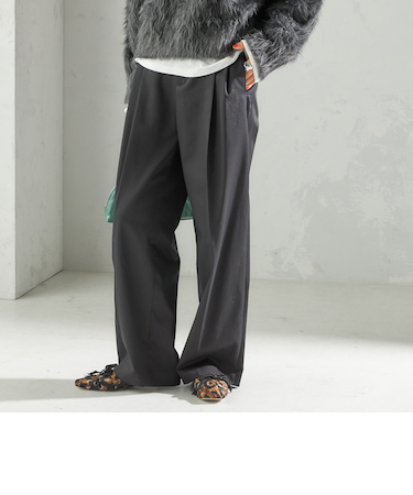 〈洗濯機可能〉ハイカウント ツイル 2タック ワイド パンツ