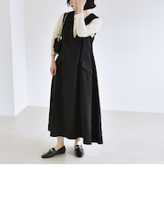quaranciel:〈洗濯機可能〉ウーステッド ステッチワーク ポケット フレア Vネック ワンピース