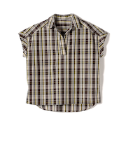 innowave:〈手洗い可能〉TC チェック スキッパー フレンチスリーブ ブラウス