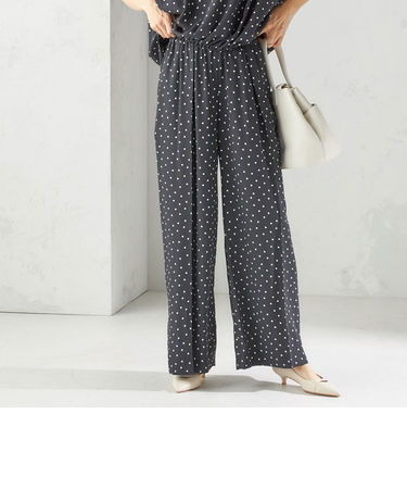 〈手洗い可能〉ドット / 無地 タック ギャザー ワイド パンツ