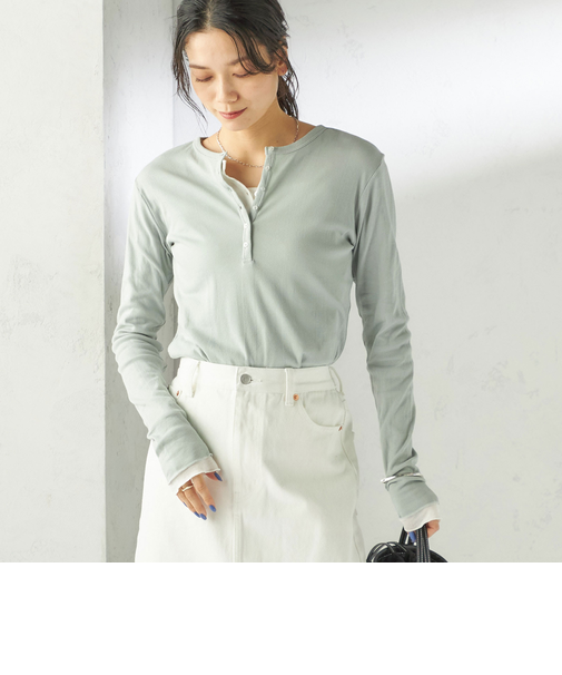 《一部追加予約》【SHIPS別注】miller: シアー ヘンリー ネック ロング スリーブ TEE