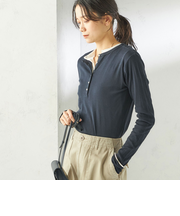 《一部追加予約》【SHIPS別注】miller: シアー ヘンリー ネック ロング スリーブ TEE