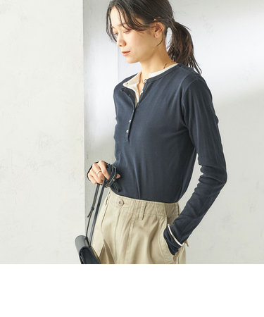 《一部追加予約》【SHIPS別注】miller: シアー ヘンリー ネック ロング スリーブ TEE