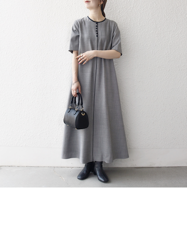 SHIPS any:〈洗濯機可能〉ウーステッド パイピング ボタン フレア ワンピース