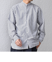 SHIPS any:〈洗濯機可能〉LIM BLESS ソリッド / ストライプ バンドカラー シャツ 25AW◇