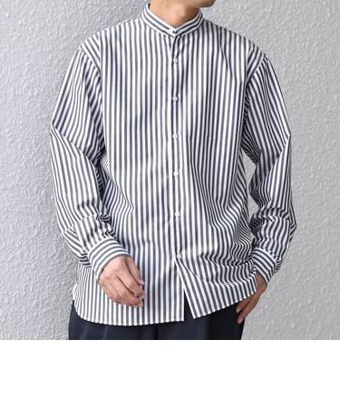 SHIPS any:〈洗濯機可能〉LIM BLESS ソリッド / ストライプ バンドカラー シャツ 25AW◇