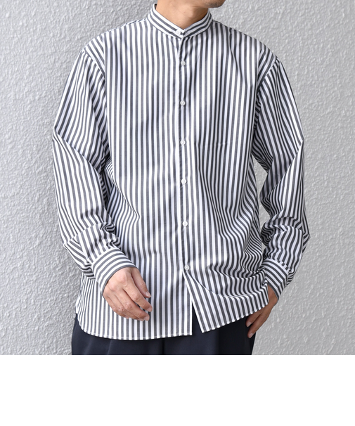 SHIPS any:〈洗濯機可能〉LIM BLESS ソリッド / ストライプ バンドカラー シャツ 25AW◇